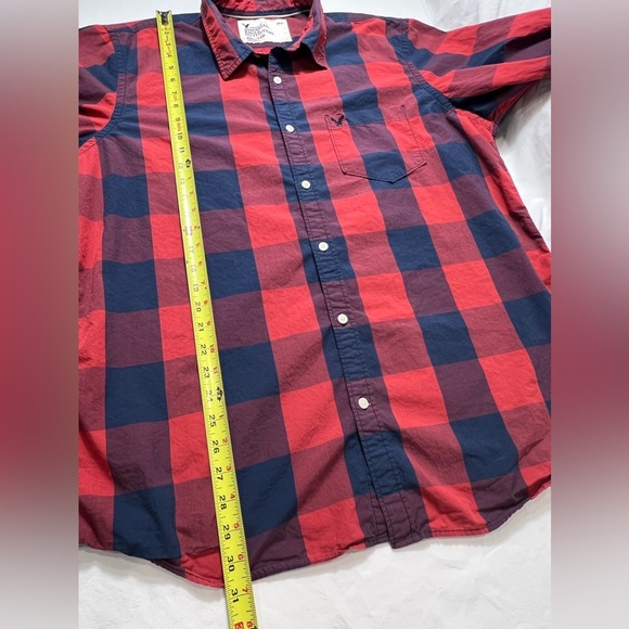 ✨American Eagle XXL Red/Blue buffalo check button down long sleeve poplin - Picture 6 of 9
